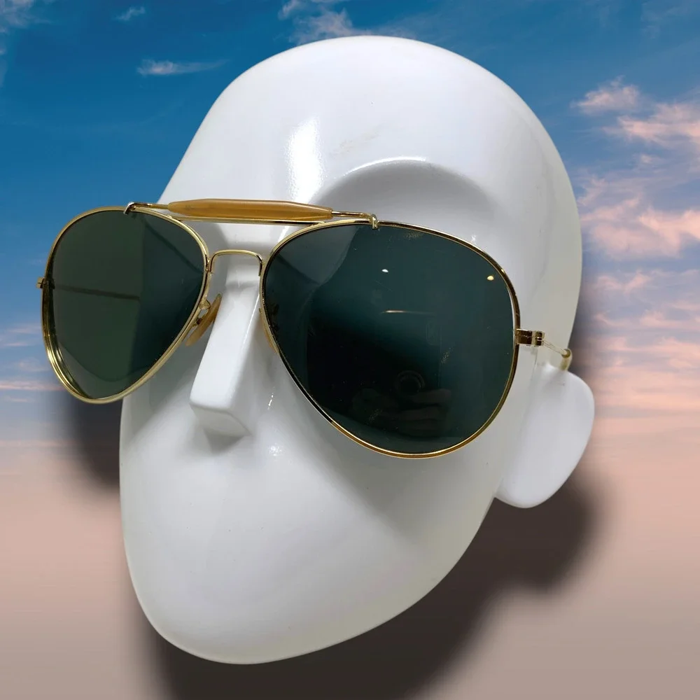 US Fighter Squadron Aviator Sunglasses Gold Frame Green Lens + Printed Case